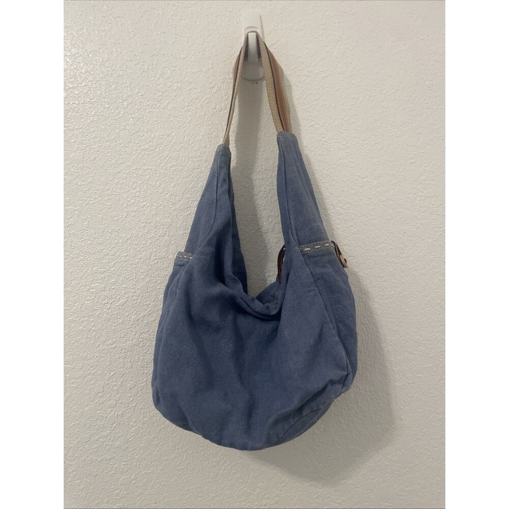 Fossil Women Fabric Handbag Shoulder Purse Travel Hobo Classic Chambray Bag